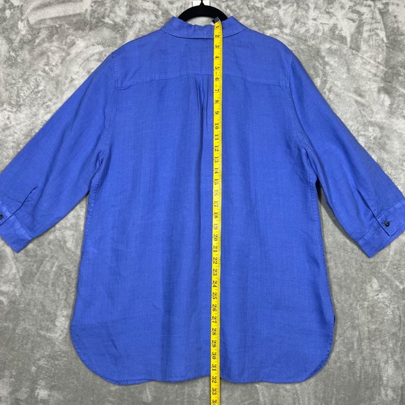 NEW‎ Chico's No-Iron Linen Button Up Top Size L (2)  Blue Lagenlook Quiet Luxury - Picture 8 of 13